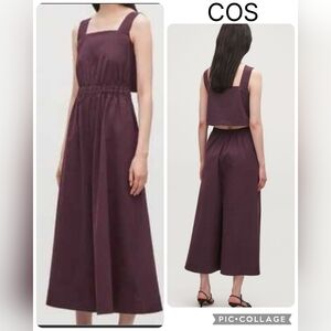 COS Wide-Leg Burgundy Cotton Jumpsuit Sz S